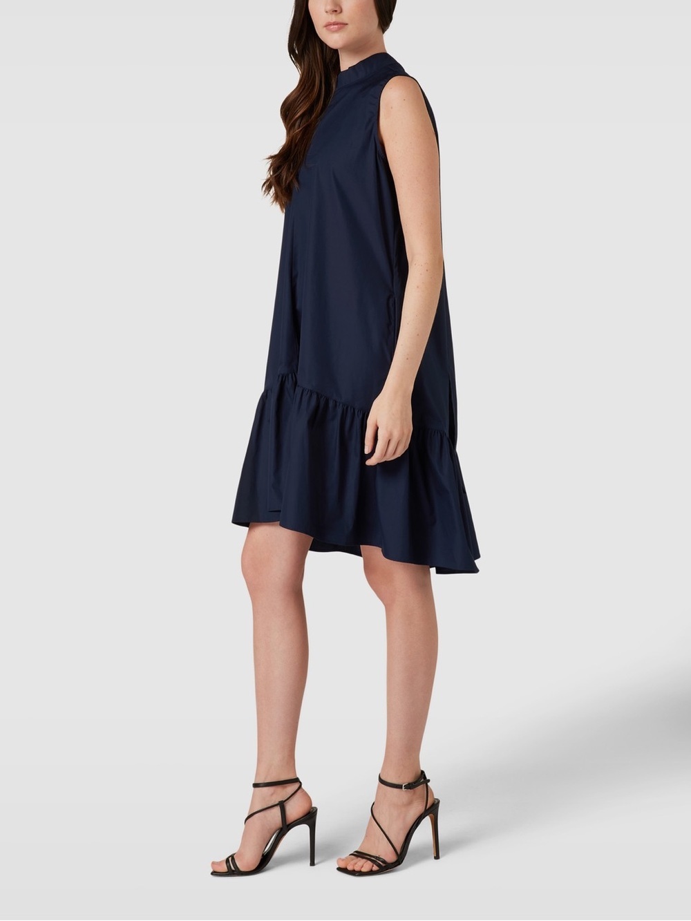 0039 Italy Roma Mini Dress Peplum Tie Neck Ruffle Navy Blue